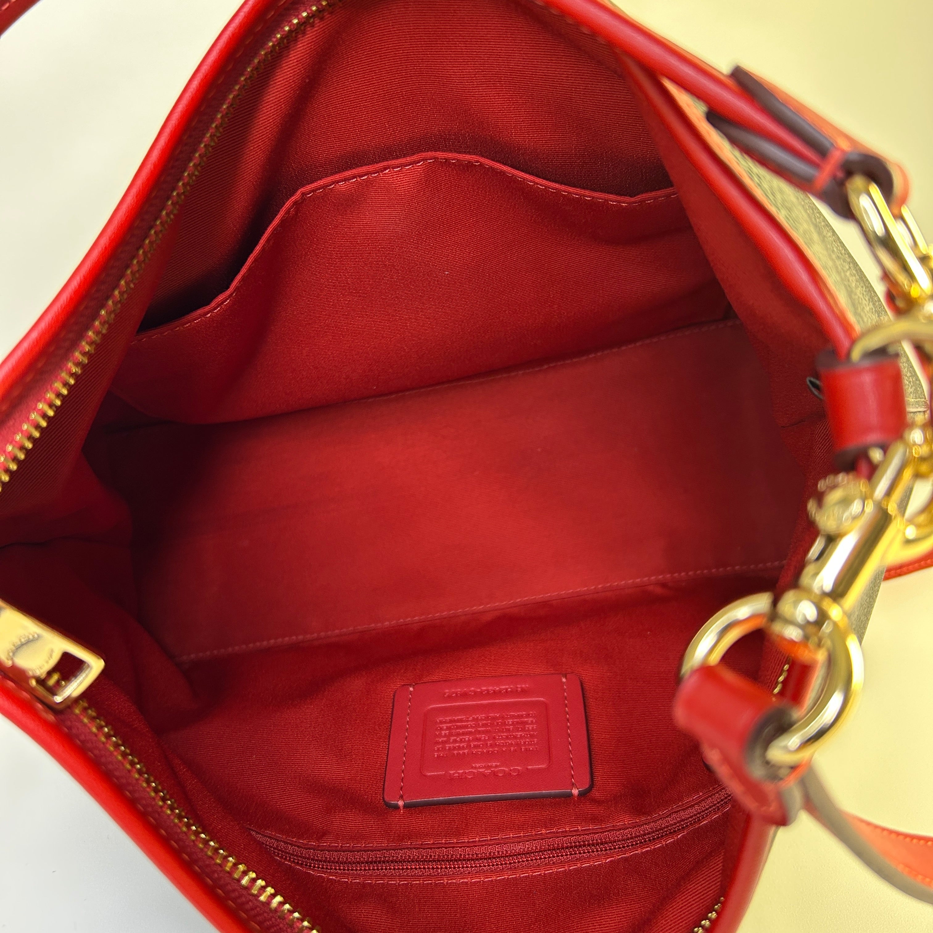 Coach Laurel Brown Red Signature Canvas Leather Shoulder Bag CV975 Excellent