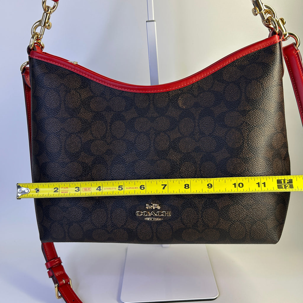 Coach Laurel Brown Red Signature Canvas Leather Shoulder Bag CV975 Excellent