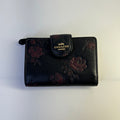 Coach Medium Corner Zip Wallet Black Floral Leather Bifold Fair