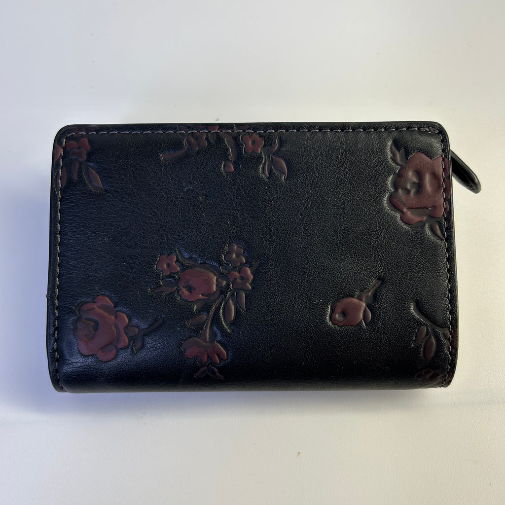 Coach Medium Corner Zip Wallet Black Floral Leather Bifold Fair