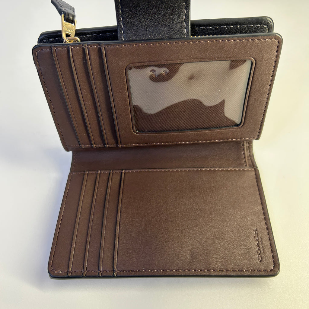 Coach Medium Corner Zip Wallet Black Floral Leather Bifold Fair