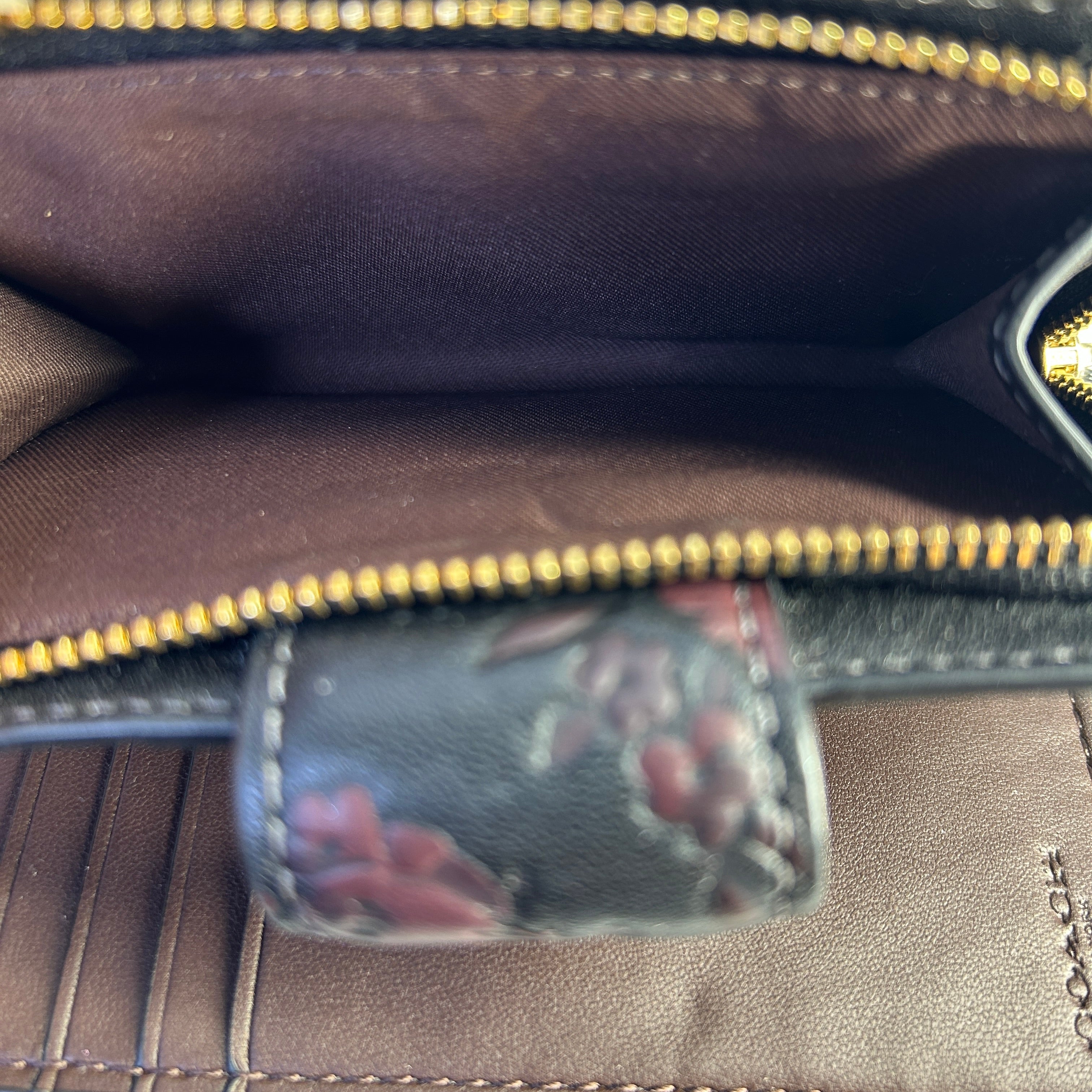 Coach Medium Corner Zip Wallet Black Floral Leather Bifold Fair