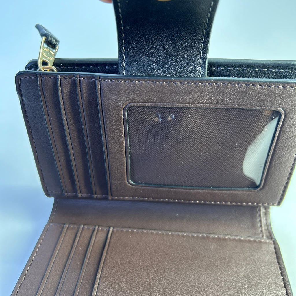 Coach Medium Corner Zip Wallet Black Floral Leather Bifold Fair
