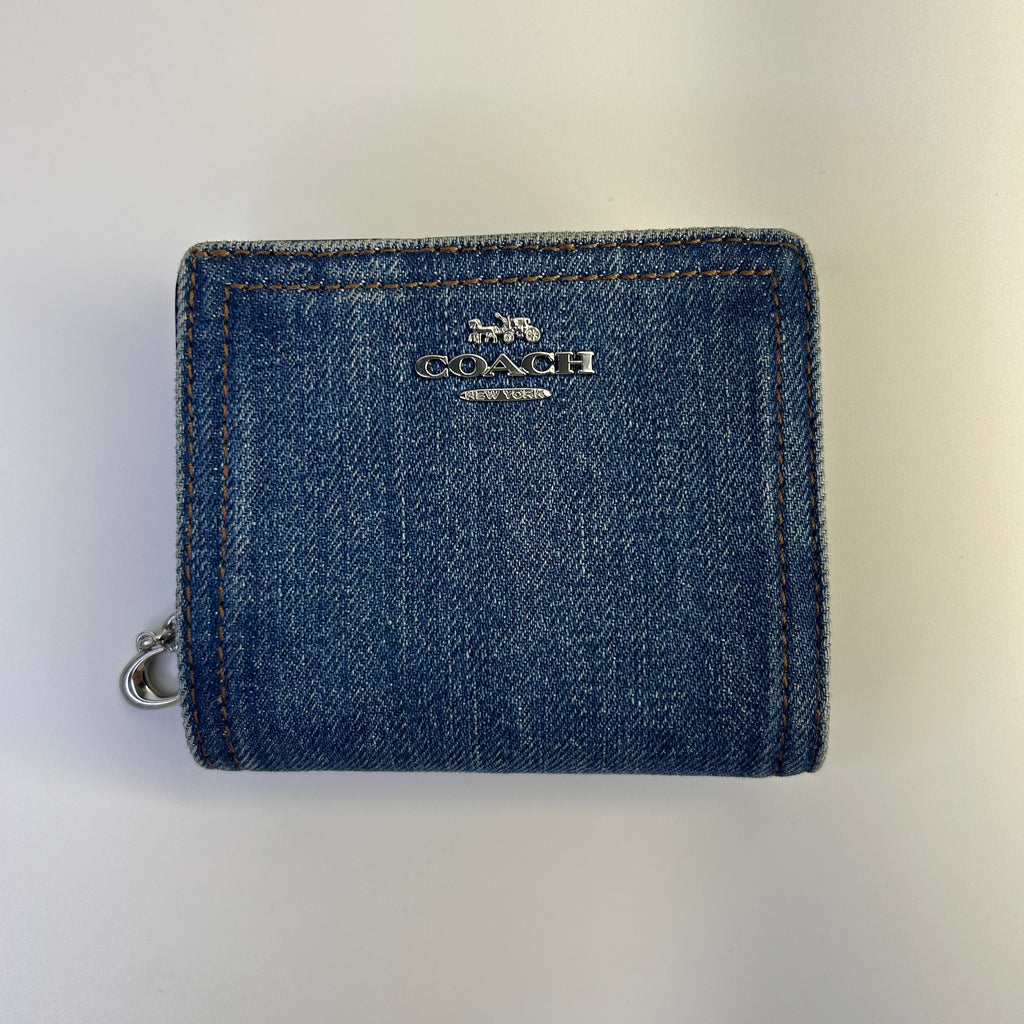 Coach Snap Wallet Denim Leather Blue Bifold CAP07 Excellent