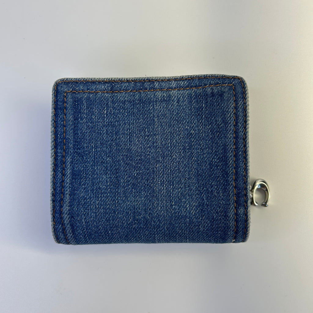 Coach Snap Wallet Denim Leather Blue Bifold CAP07 Excellent