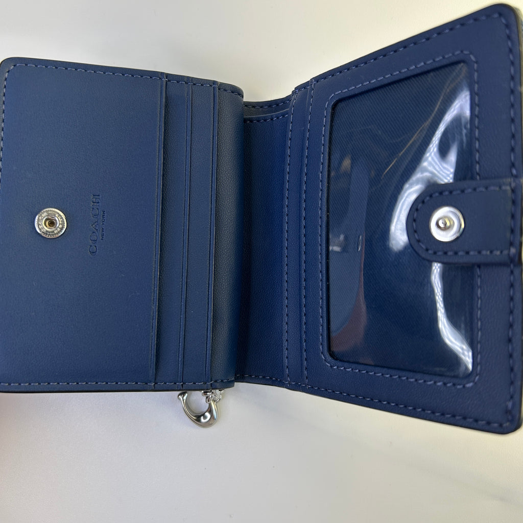 Coach Snap Wallet Denim Leather Blue Bifold CAP07 Excellent