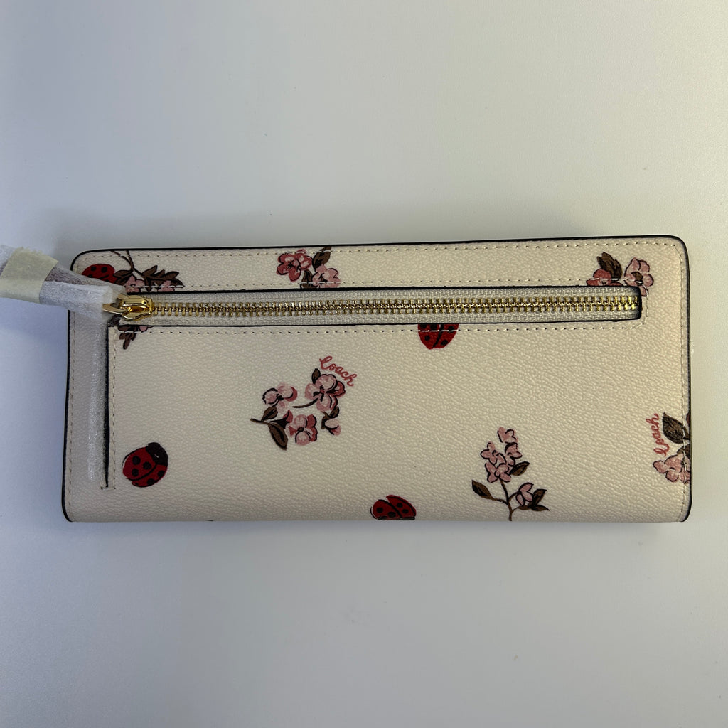 Coach Slim Wallet Ladybug Floral Chalk White Leather C7306 Like New