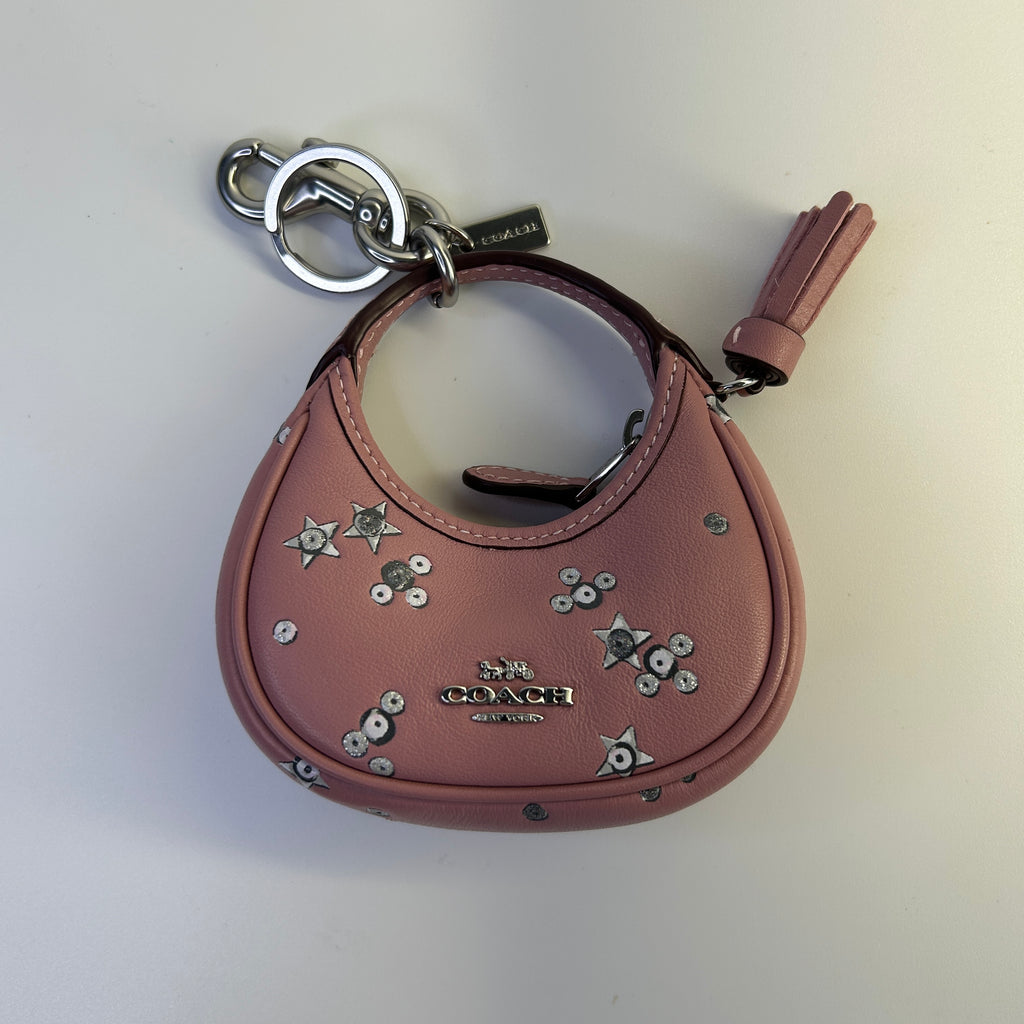 Coach Carmen Pink Star Print Leather Bag Charm Excellent