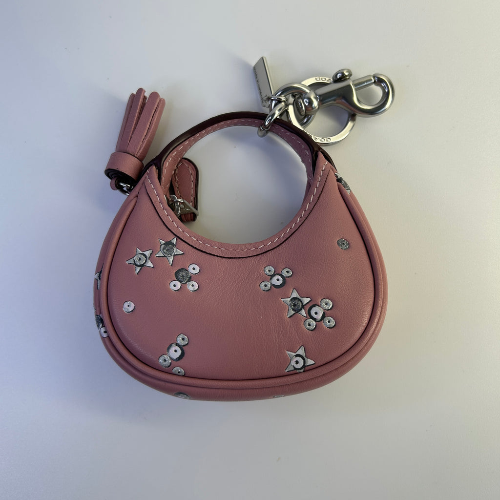 Coach Carmen Pink Star Print Leather Bag Charm Excellent