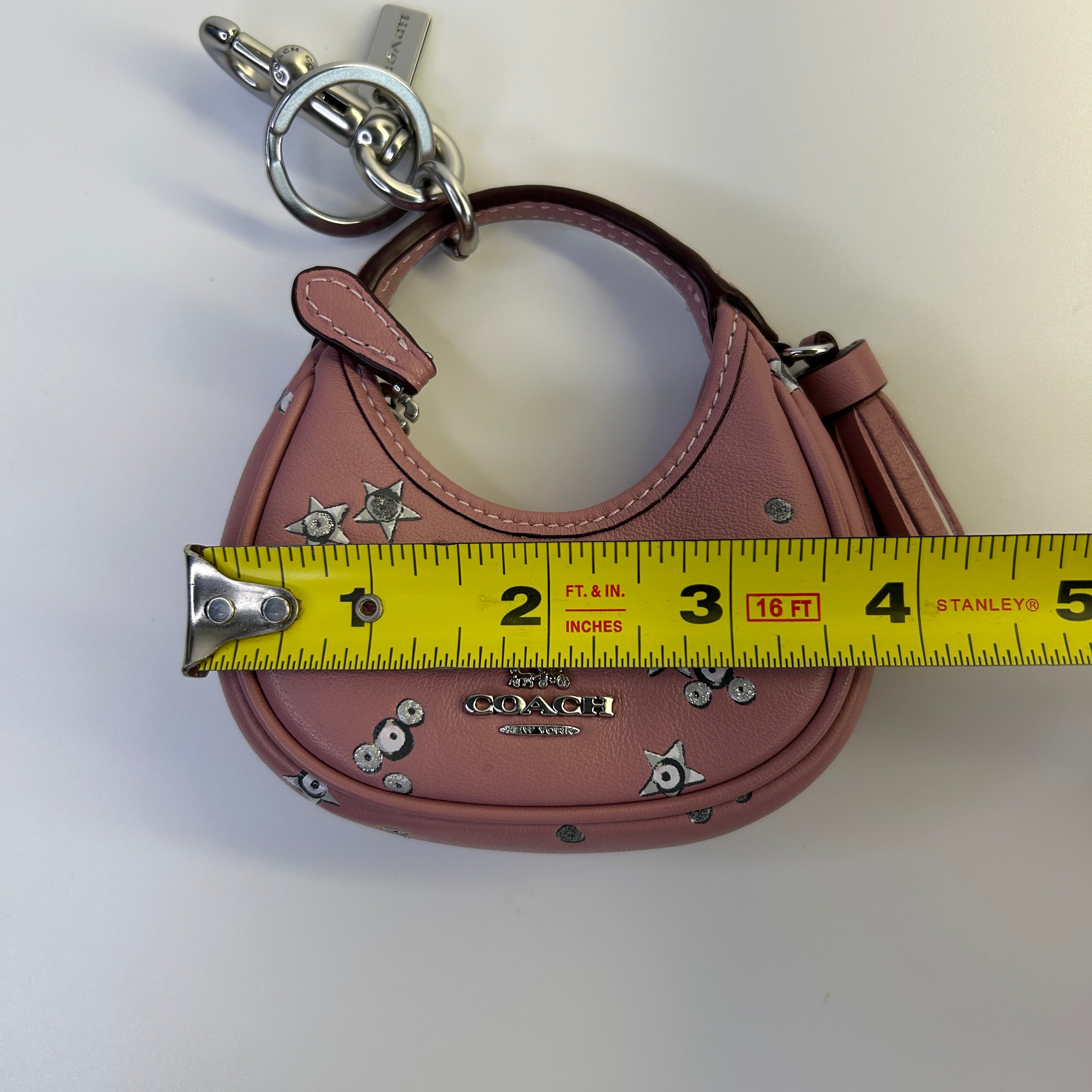 Coach Carmen Pink Star Print Leather Bag Charm Excellent