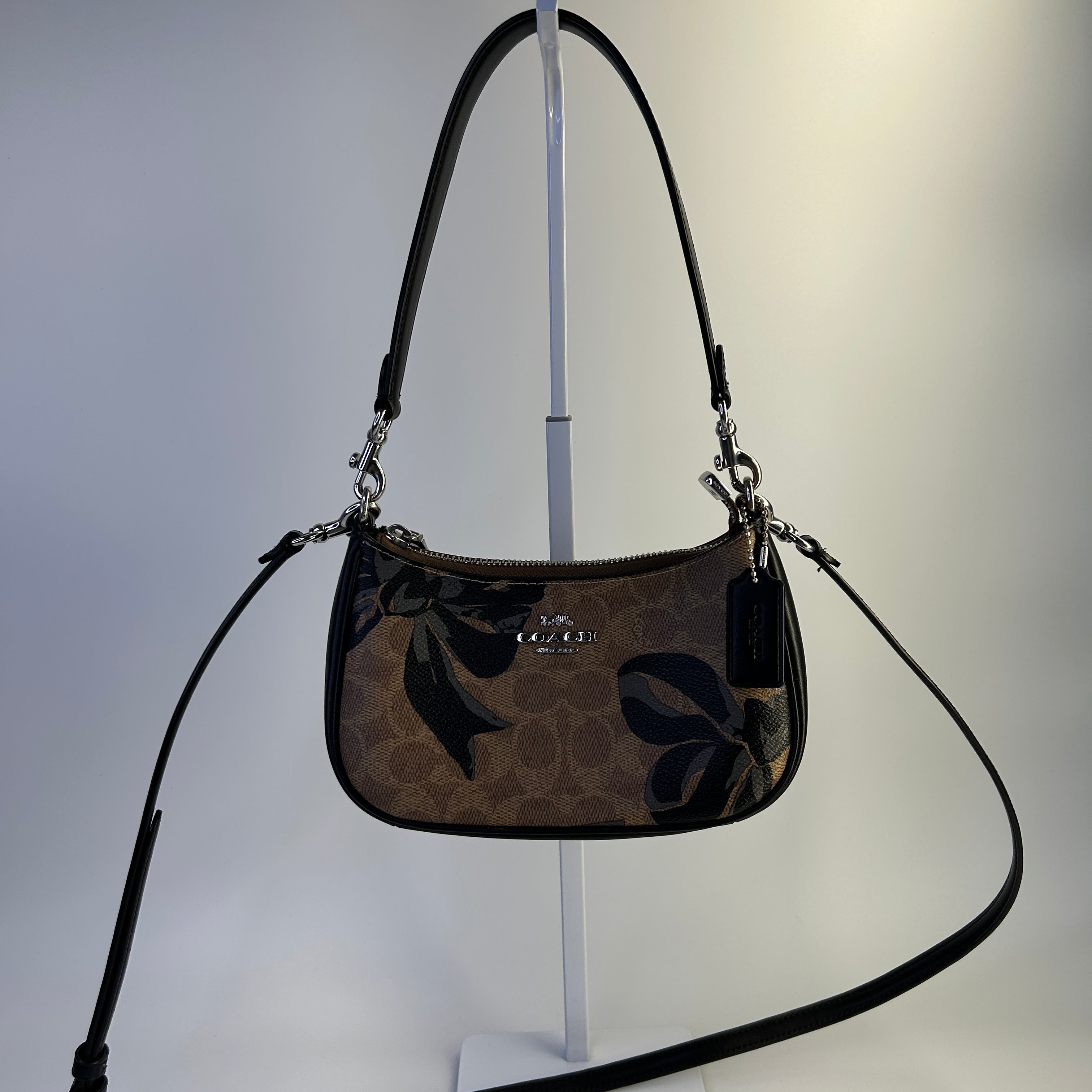 Coach Teri Mini Crossbody Brown Signature Canvas Bow Print CY733 Excellent