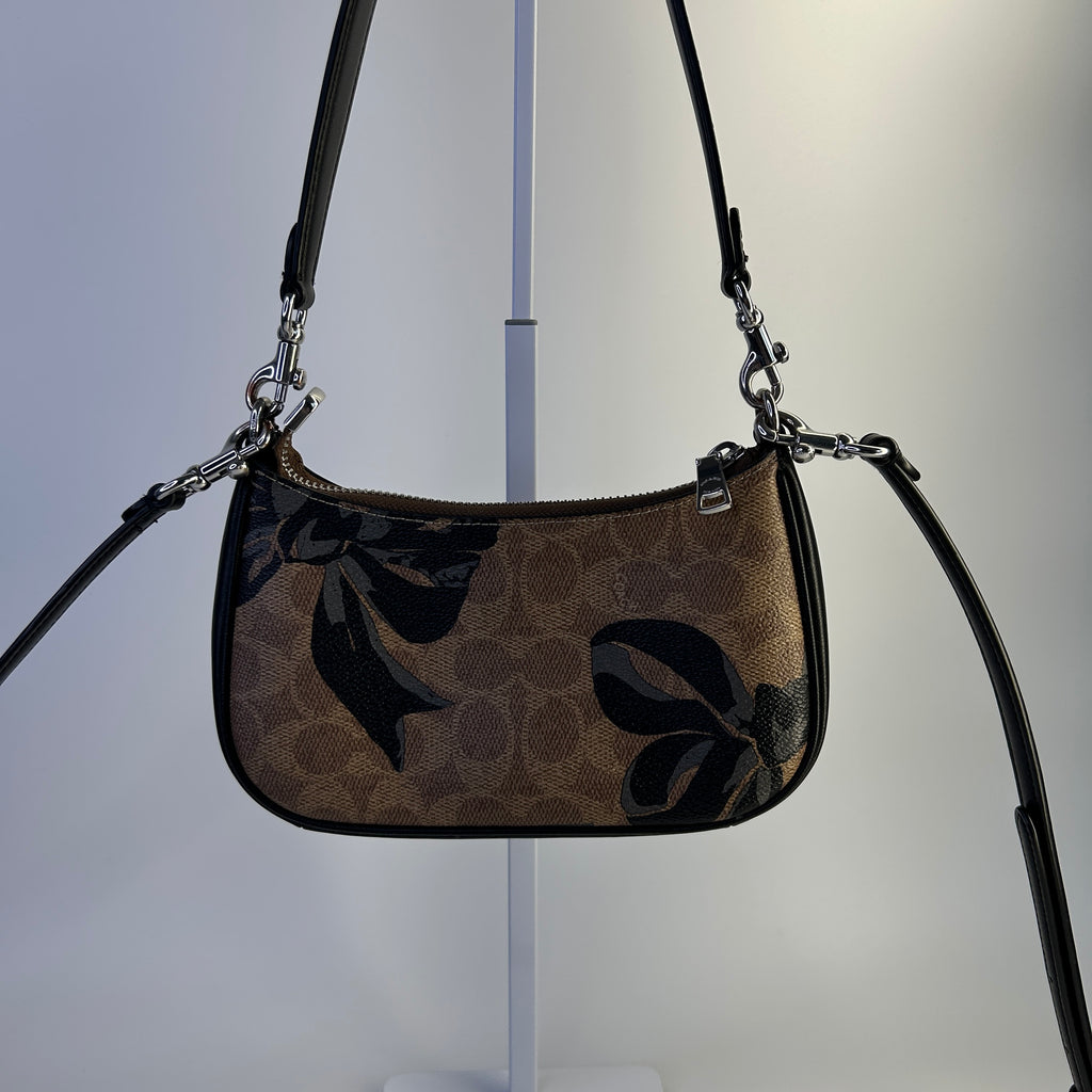 Coach Teri Mini Crossbody Brown Signature Canvas Bow Print CY733 Excellent