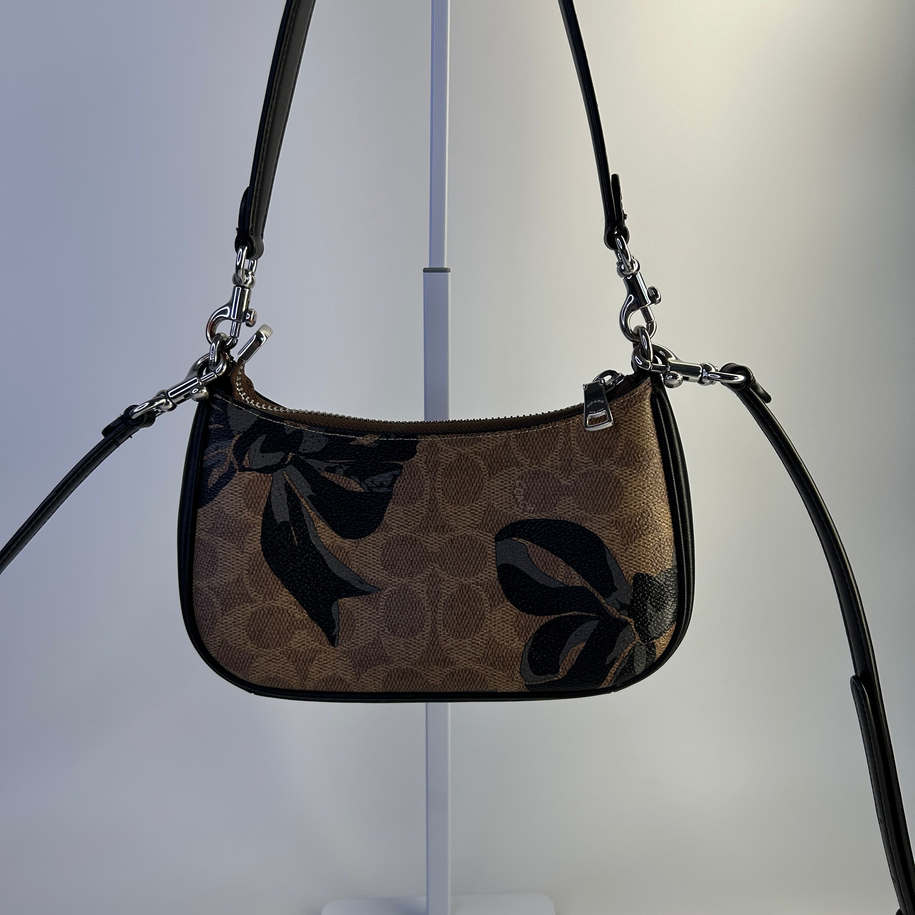 Coach Teri Mini Crossbody Brown Signature Canvas Bow Print CY733 Excellent