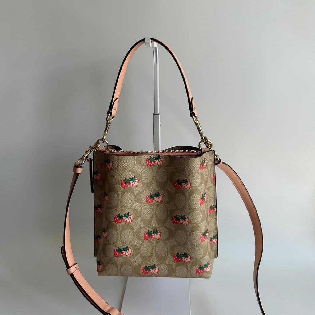 Coach Mollie Bucket 22 Strawberry Print Signature Canvas Bag CB602