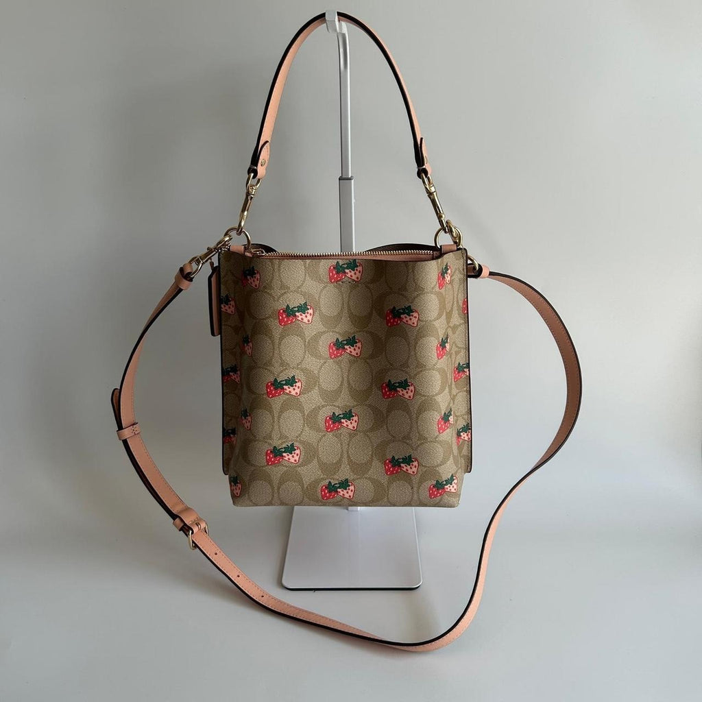 Coach Mollie Bucket 22 Strawberry Print Signature Canvas Bag CB602