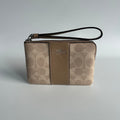 Coach Corner Zip Wristlet Signature Canvas Varsity Stripe Beige Brown C8465 Bag