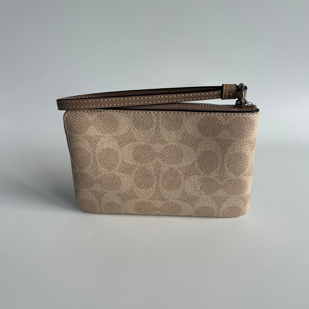 Coach Corner Zip Wristlet Signature Canvas Varsity Stripe Beige Brown C8465 Bag