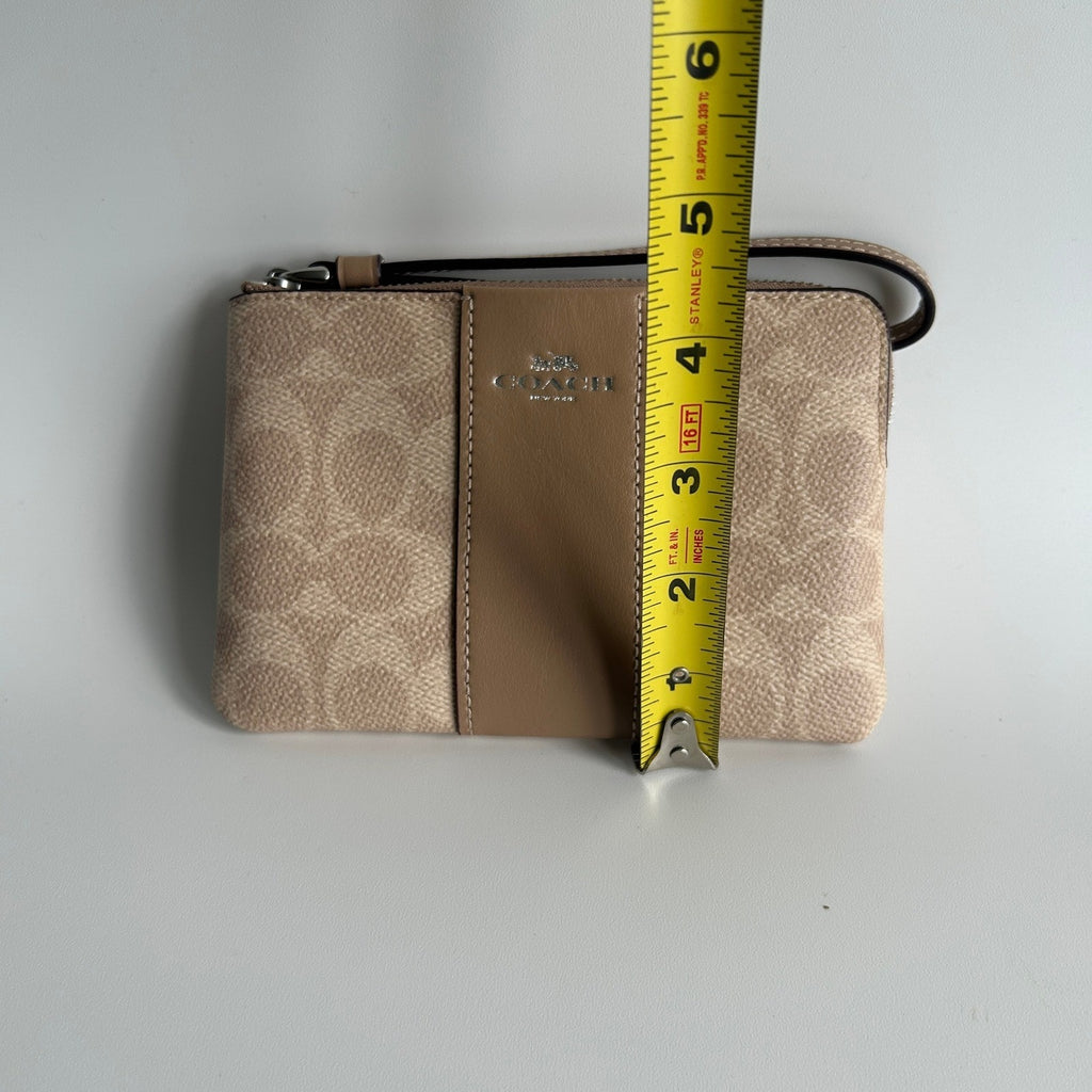 Coach Corner Zip Wristlet Signature Canvas Varsity Stripe Beige Brown C8465 Bag