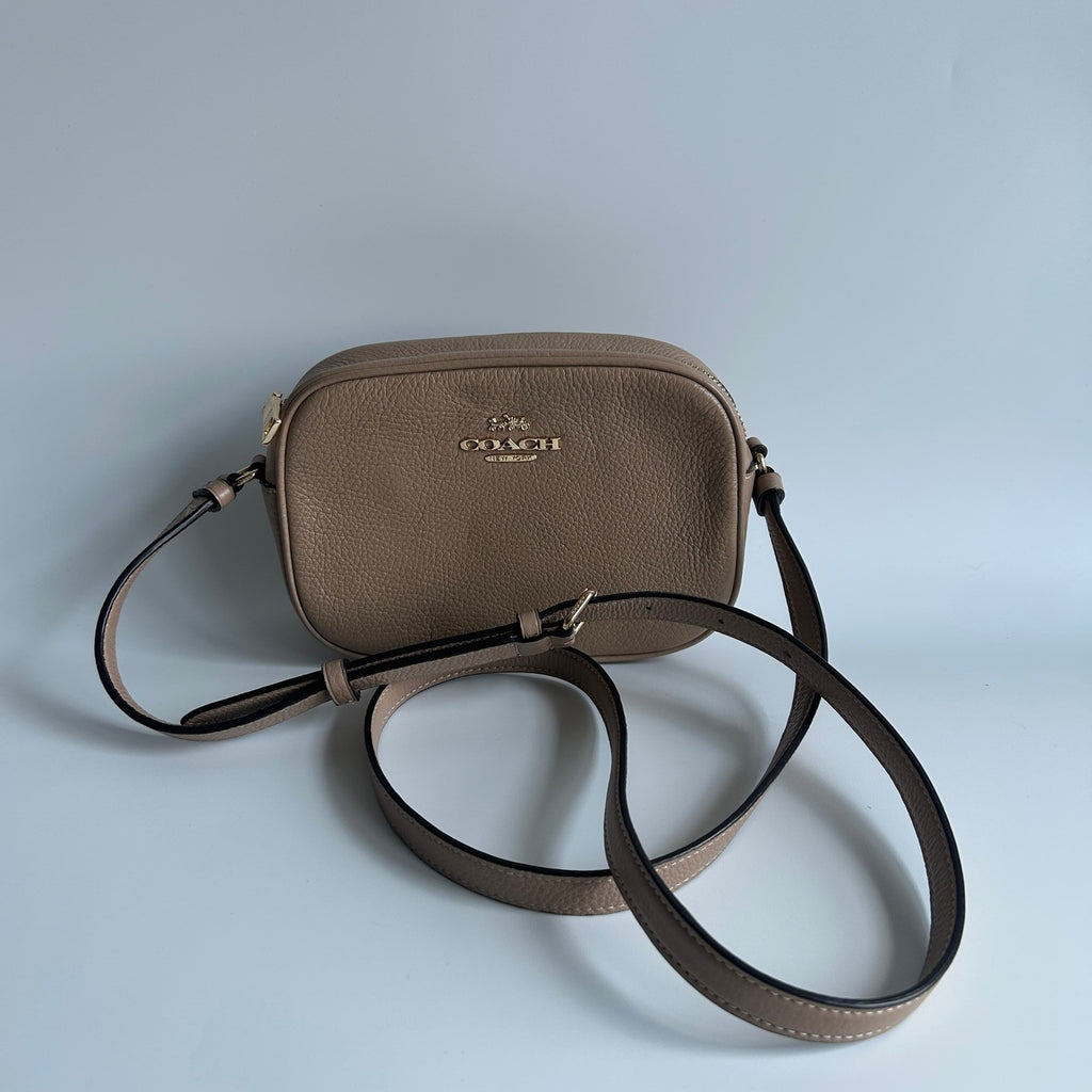 Coach Mini Jamie Camera Bag Taupe Tan Pebbled Leather CA069 Crossbody