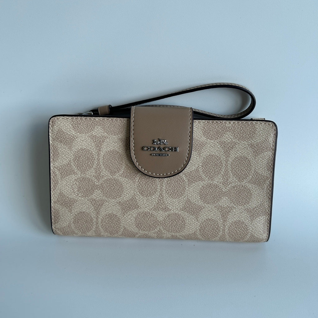 Coach Phone Wallet Signature Canvas Sand Taupe Wristlet CW780