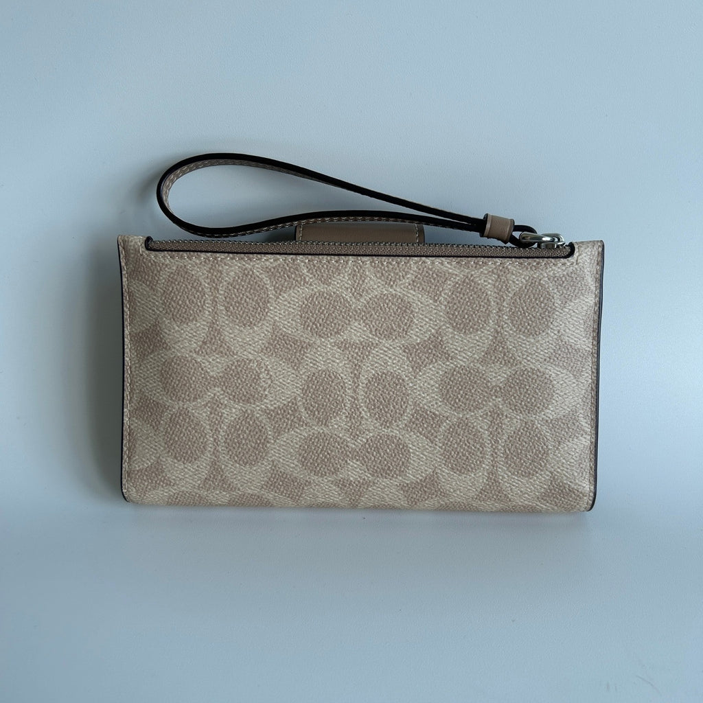 Coach Phone Wallet Signature Canvas Sand Taupe Wristlet CW780