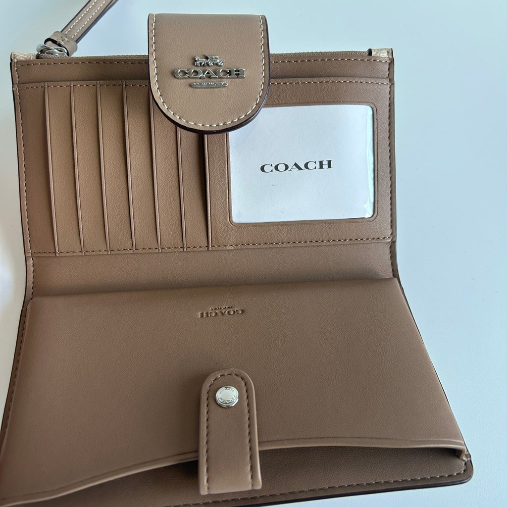 Coach Phone Wallet Signature Canvas Sand Taupe Wristlet CW780