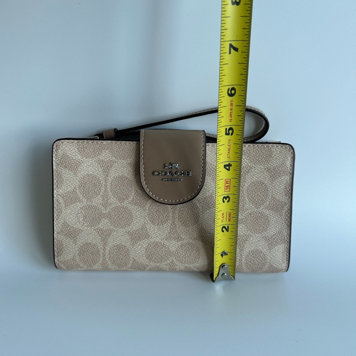 Coach Phone Wallet Signature Canvas Sand Taupe Wristlet CW780