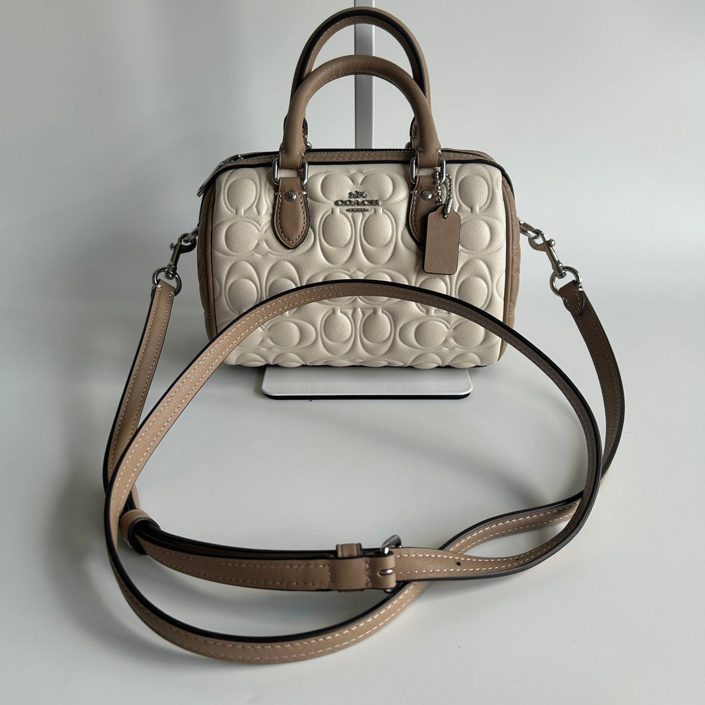Coach Mini Rowan Crossbody Bag Blocked Signature Leather Chalk Taupe CY744