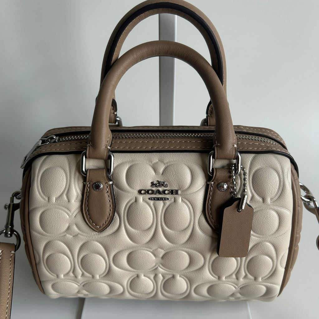 Coach Mini Rowan Crossbody Bag Blocked Signature Leather Chalk Taupe CY744
