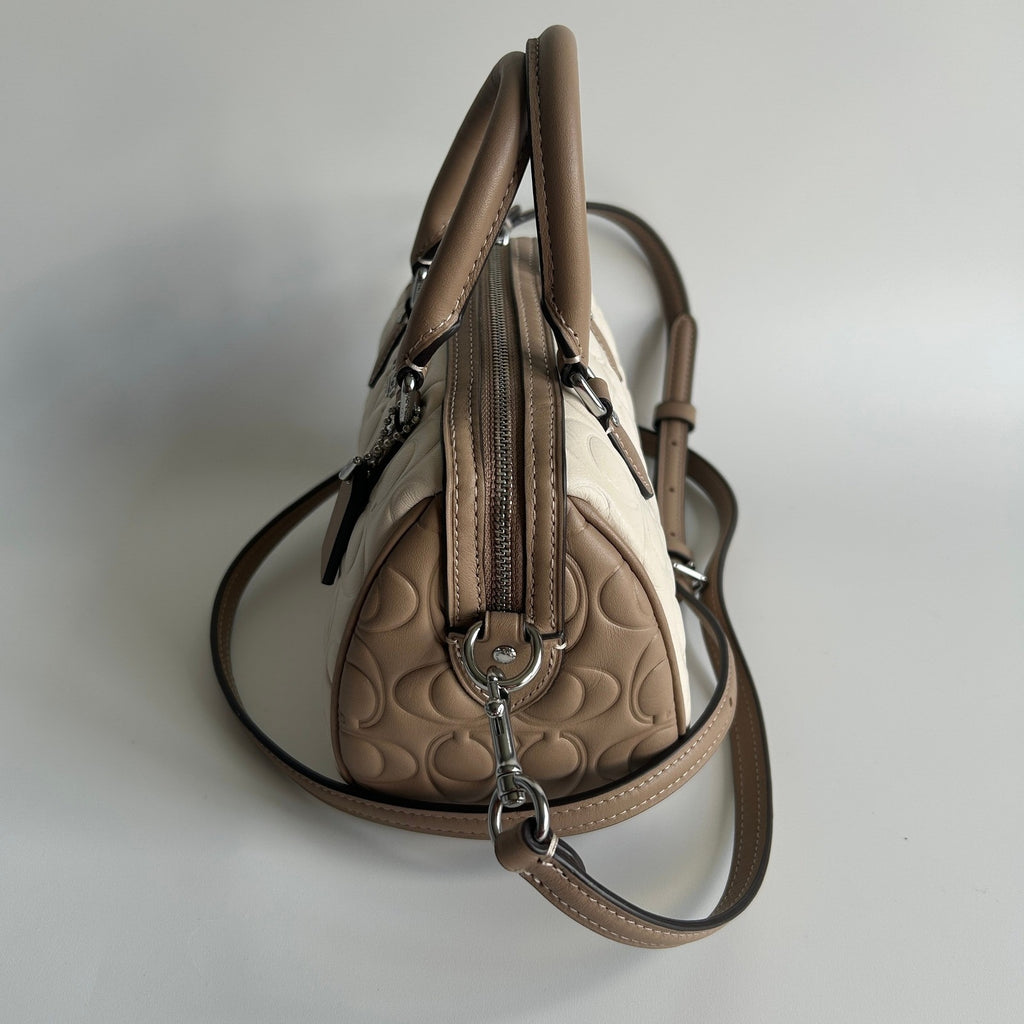 Coach Mini Rowan Crossbody Bag Blocked Signature Leather Chalk Taupe CY744