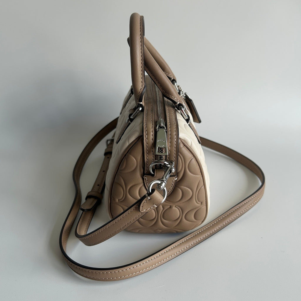 Coach Mini Rowan Crossbody Bag Blocked Signature Leather Chalk Taupe CY744