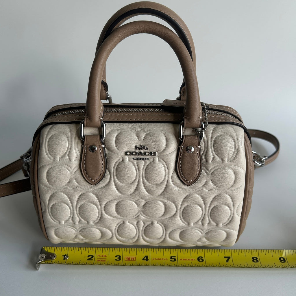 Coach Mini Rowan Crossbody Bag Blocked Signature Leather Chalk Taupe CY744
