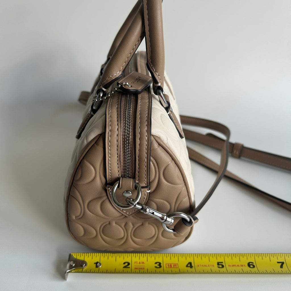 Coach Mini Rowan Crossbody Bag Blocked Signature Leather Chalk Taupe CY744