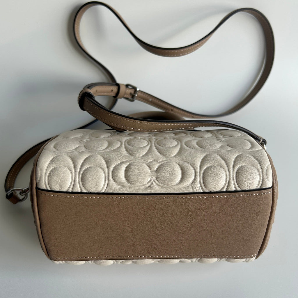 Coach Mini Rowan Crossbody Bag Blocked Signature Leather Chalk Taupe CY744