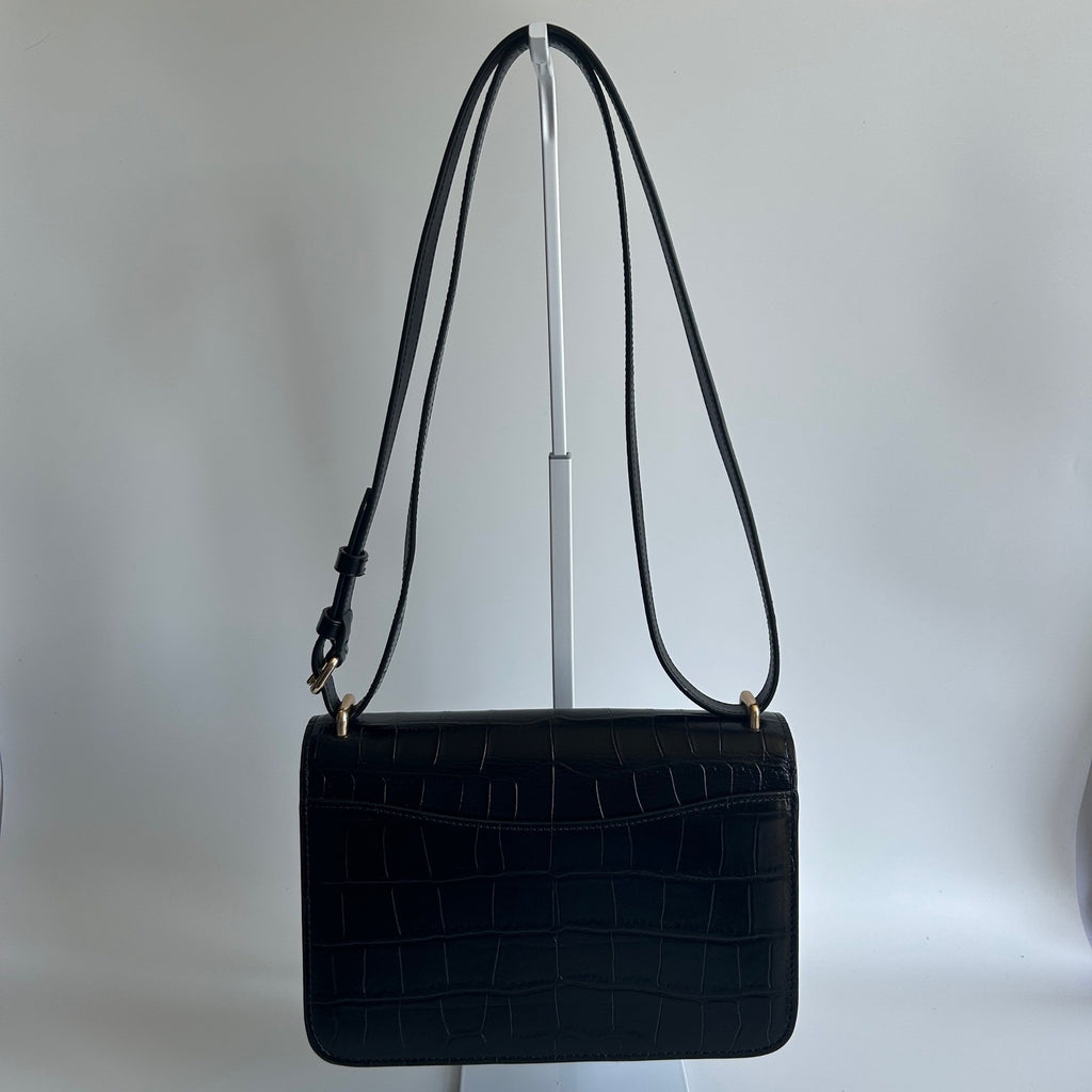 Coach Morgan Square Black Crocodile Embossed Leather Crossbody Bag Excellent