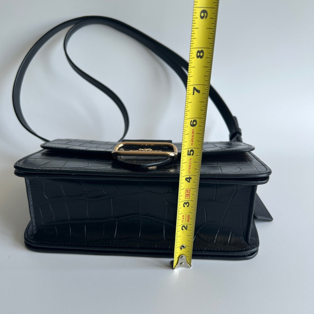 Coach Morgan Square Black Crocodile Embossed Leather Crossbody Bag Excellent