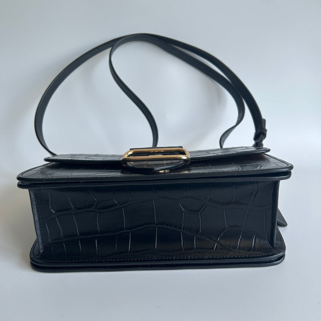 Coach Morgan Square Black Crocodile Embossed Leather Crossbody Bag Excellent