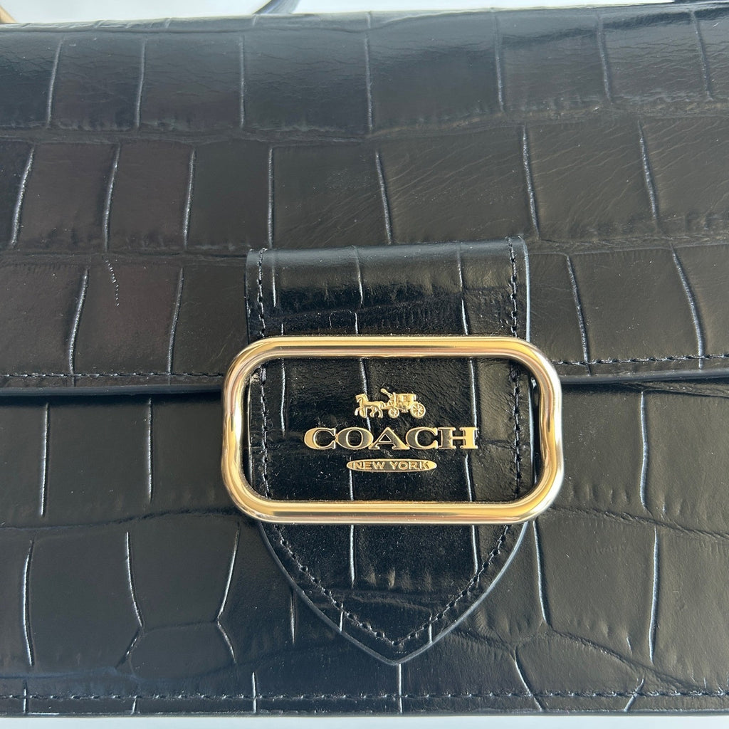 Coach Morgan Square Black Crocodile Embossed Leather Crossbody Bag Excellent
