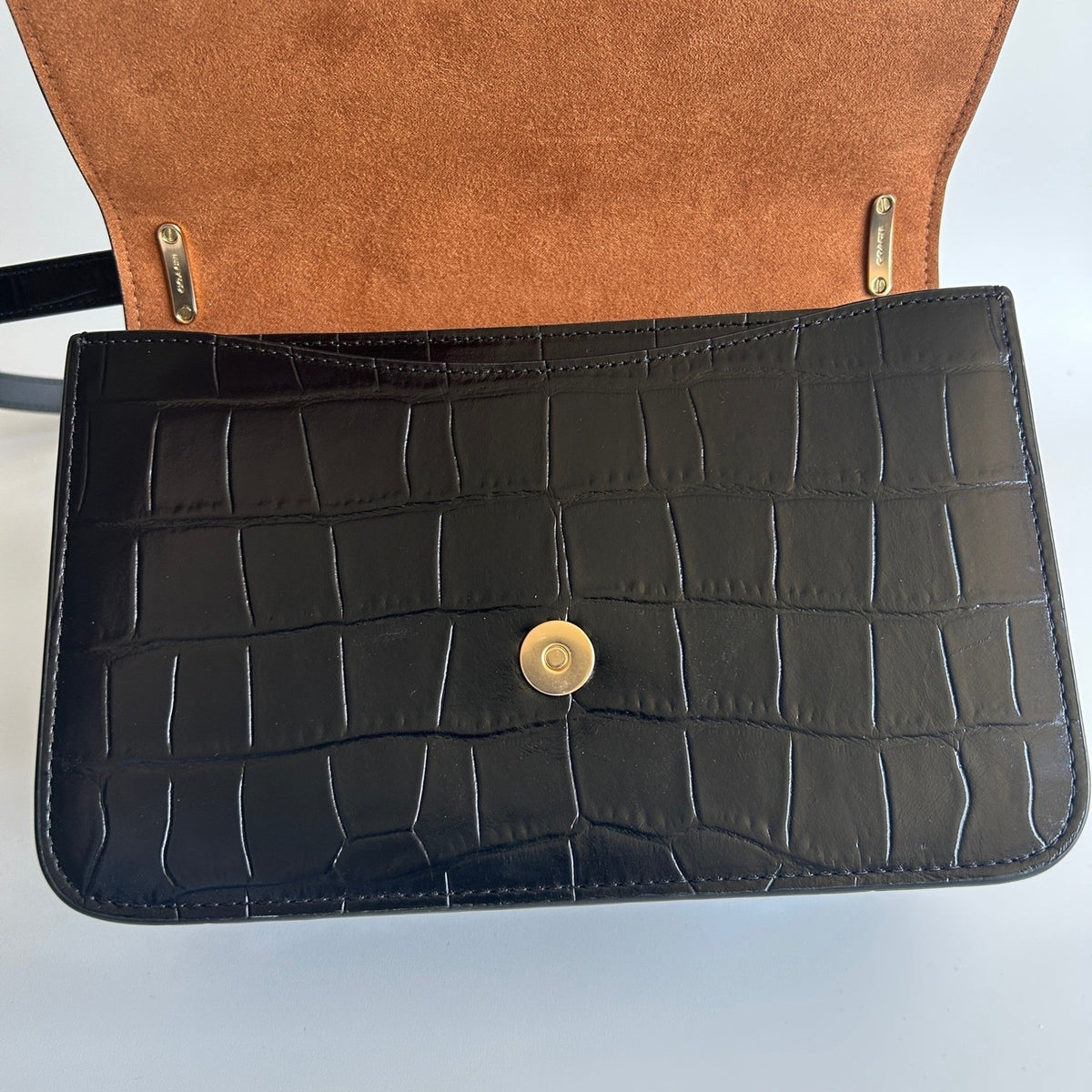 Coach Morgan Square Black Crocodile Embossed Leather Crossbody Bag Excellent