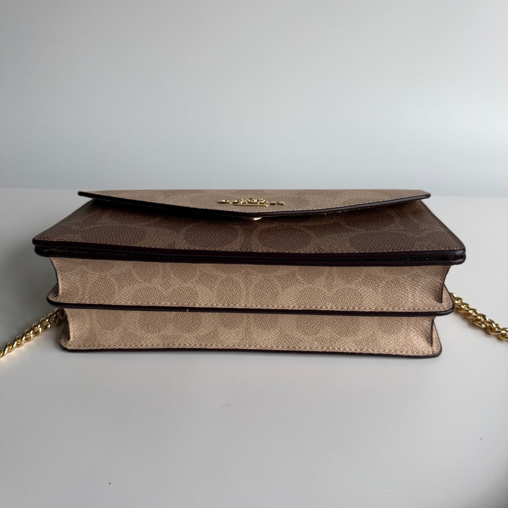 Coach Klare Envelope Crossbody Sand Tan Blocked Signature Canvas Bag CBI99