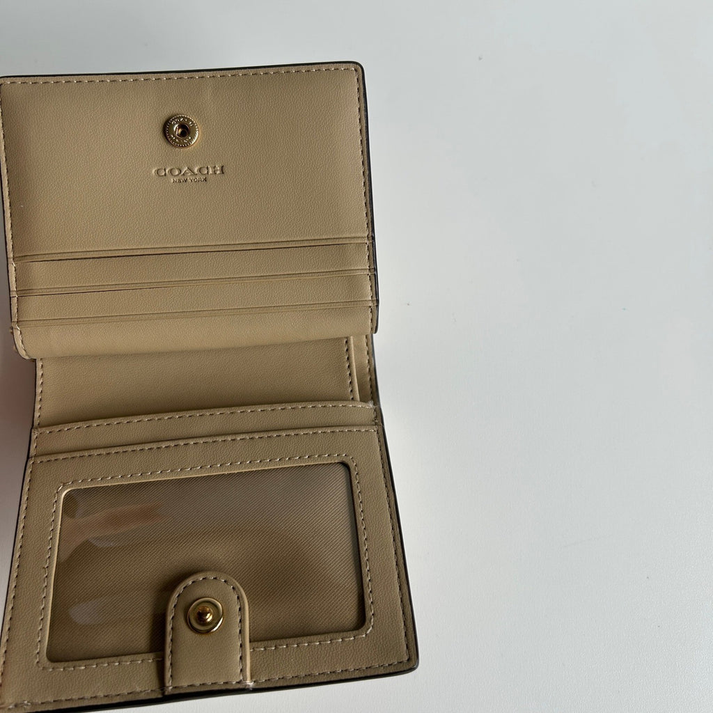 Coach Small Snap Bifold Wallet Chalk Multi Wild Strawberry Canvas Leather CAP18