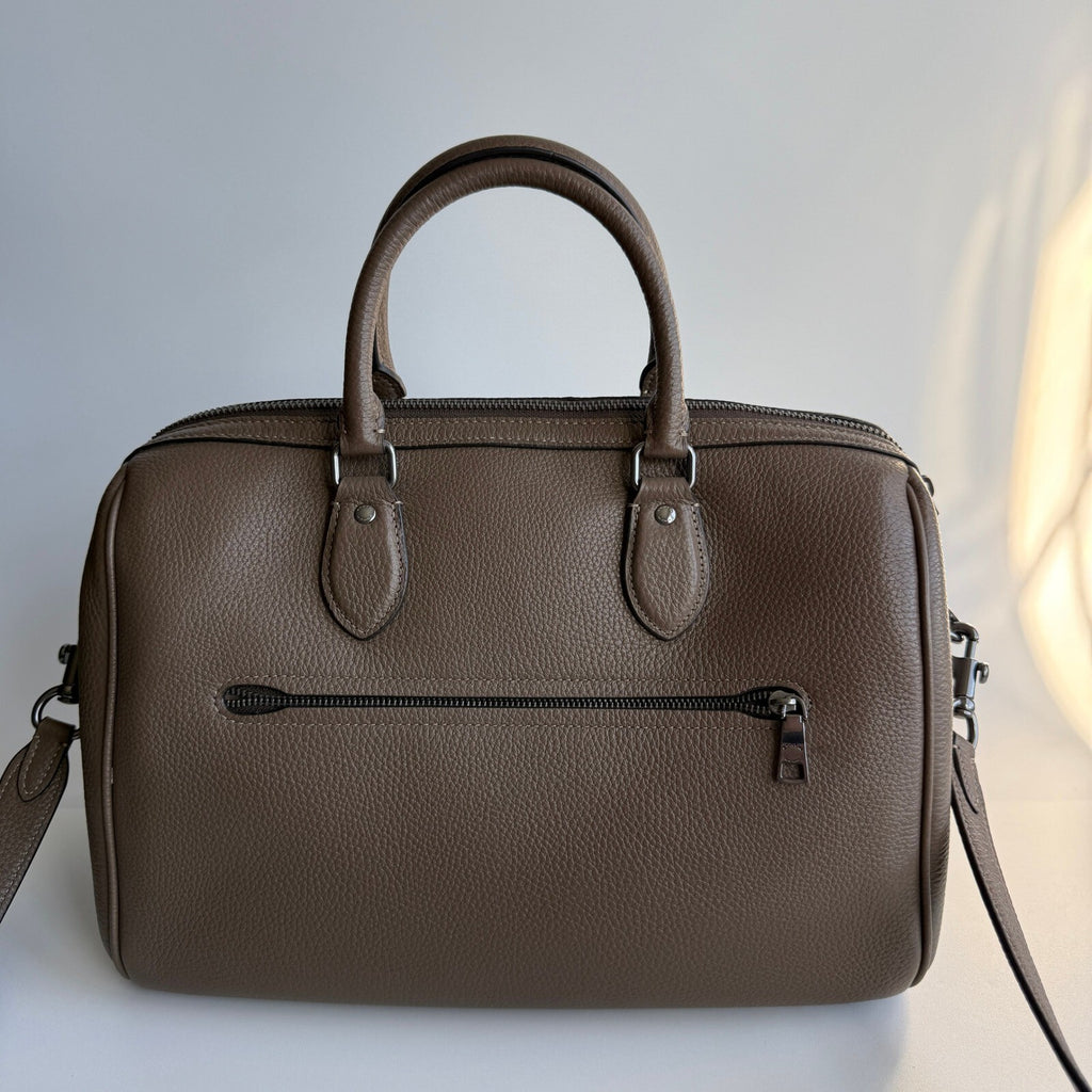 Coach Large Rowan Satchel Dark Stone Taupe Pebbled Leather Bag CV960