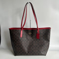 Coach City Tote Brown Red Signature Coated Canvas Bag 5696