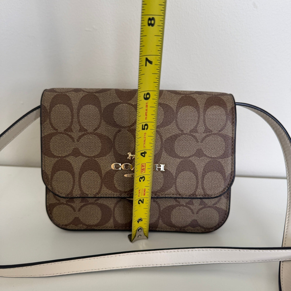 Coach Mini Brynn Flap Crossbody Bag Khaki Chalk Signature Canvas C5592