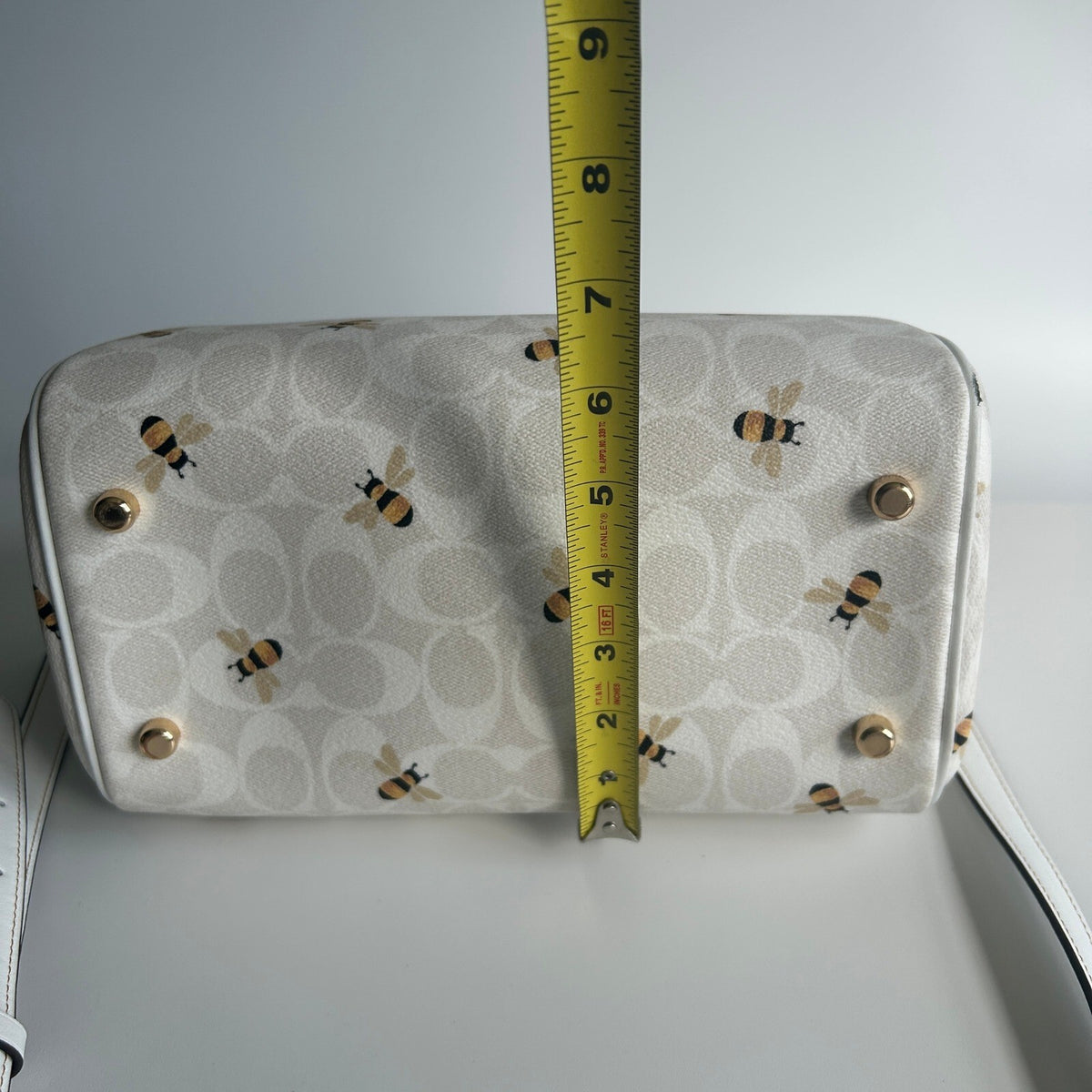 Coach Rowan Satchel Glacier White Signature Canvas Bee Print C8591