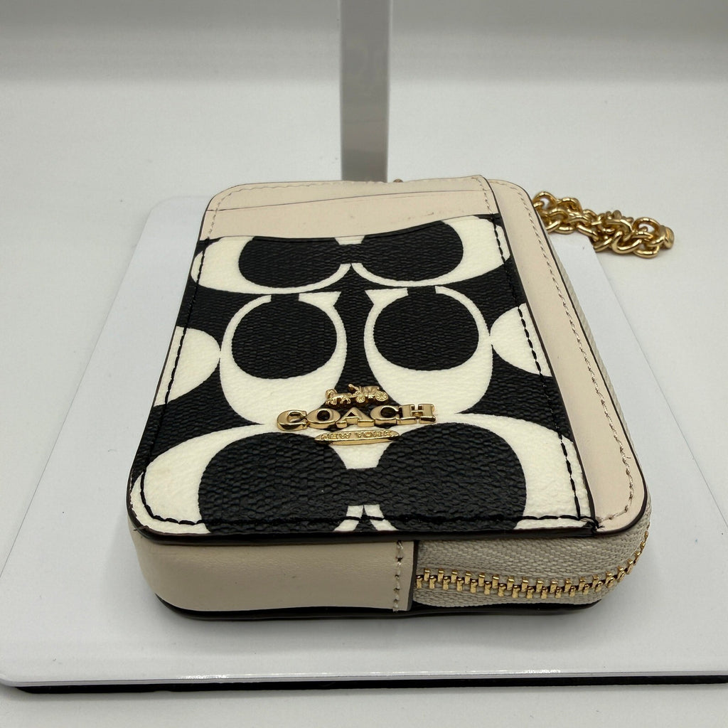 Coach Zip Card Case Black White Signature Canvas Leather Wallet CP468
