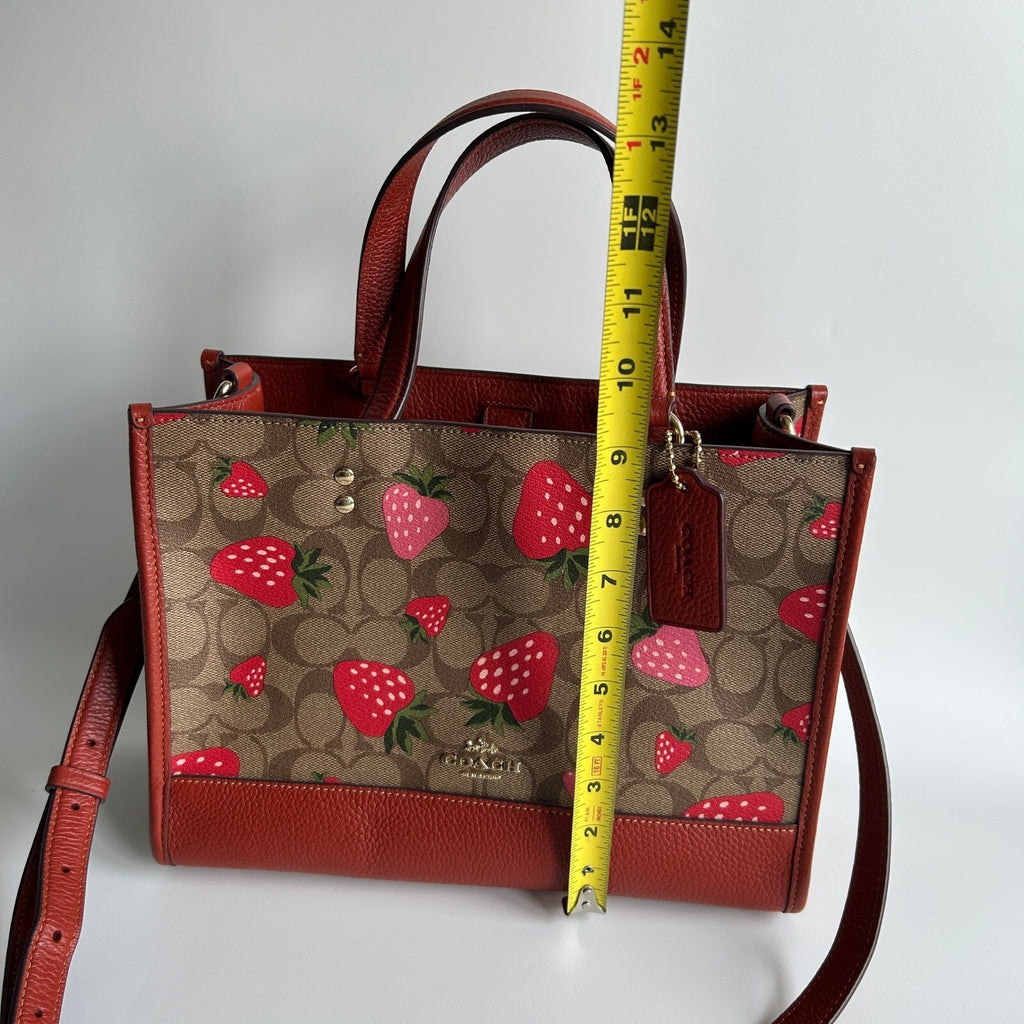 Coach Dempsey Carryall Signature Canvas Wild Strawberry Print Red Bag CH325