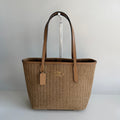 Coach Mini City Tote Latte Multi Straw Smooth Leather Bag CS616