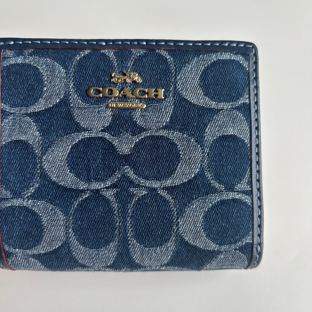 Coach Snap Wallet In Signature Denim Indigo Blue Compact Bifold CAA86
