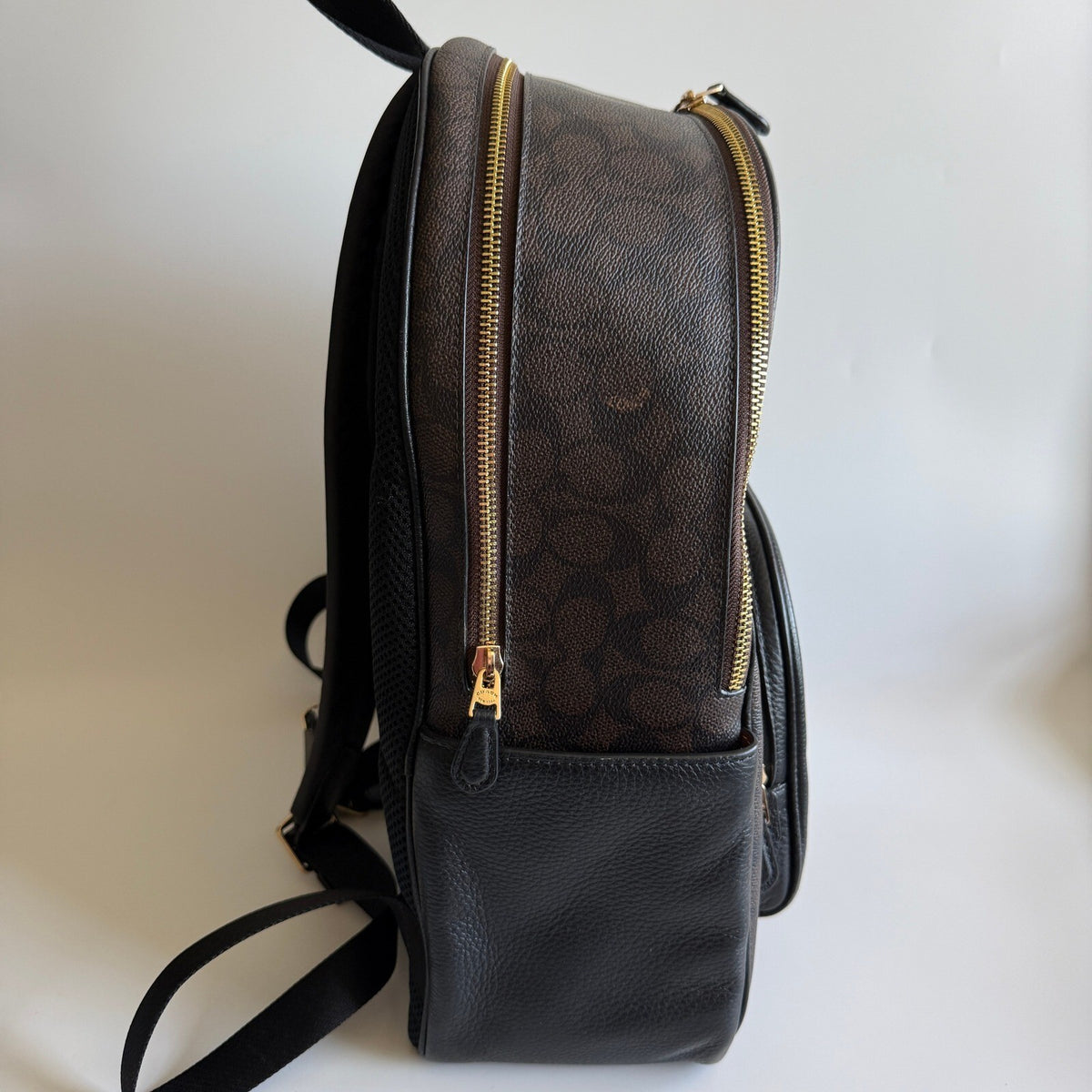 Coach Large Court Backpack Brown Black Signature Canvas Leather CZ175